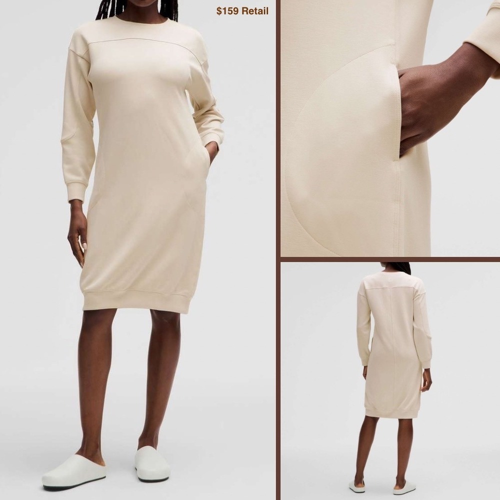 LULULEMON Softstreme Midi Dress 6 Beige Long Sleeve Athleisure Lounge Sporty